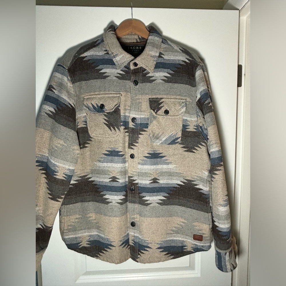 Jachs Men's Southwestern Shirt Jacket in Beige, Blue & Gray